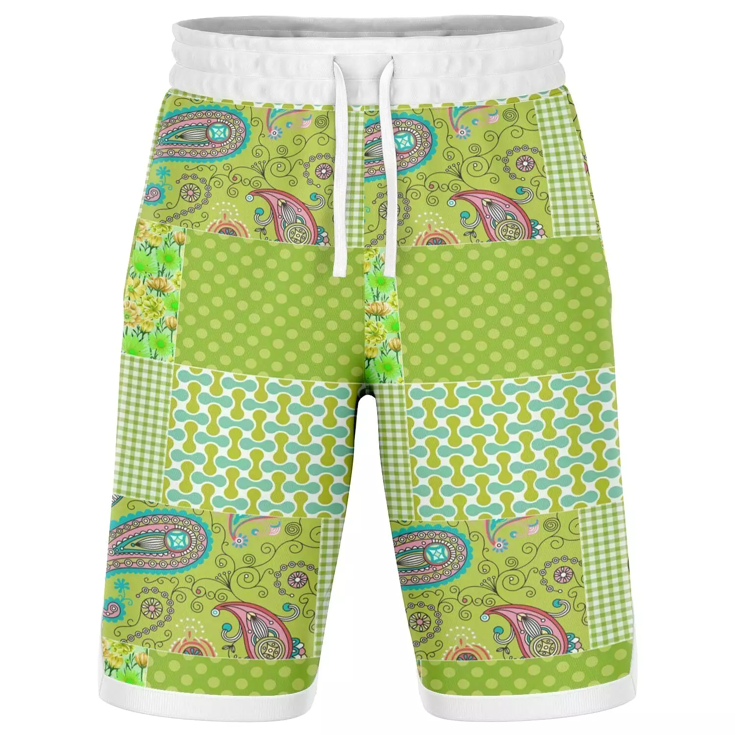 Green Anjou Pear Patchwork Basketball Shorts