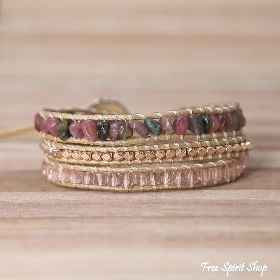 Handmade Natural Pink Tourmaline Wrap Bracelet