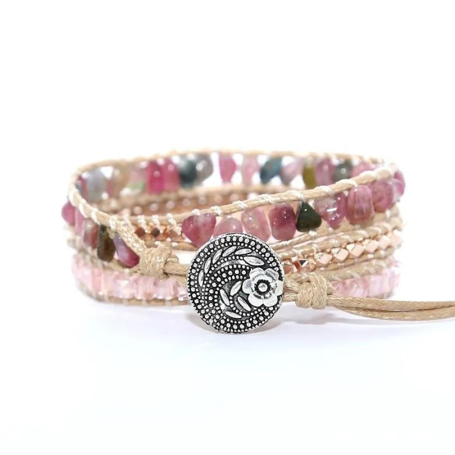 Handmade Natural Pink Tourmaline Wrap Bracelet