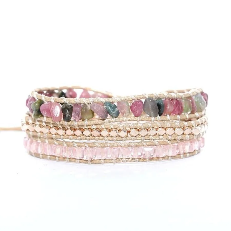 Handmade Natural Pink Tourmaline Wrap Bracelet