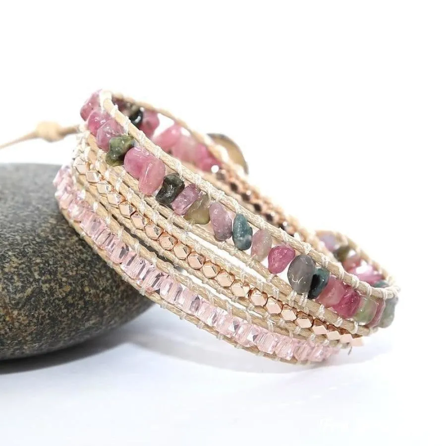 Handmade Natural Pink Tourmaline Wrap Bracelet