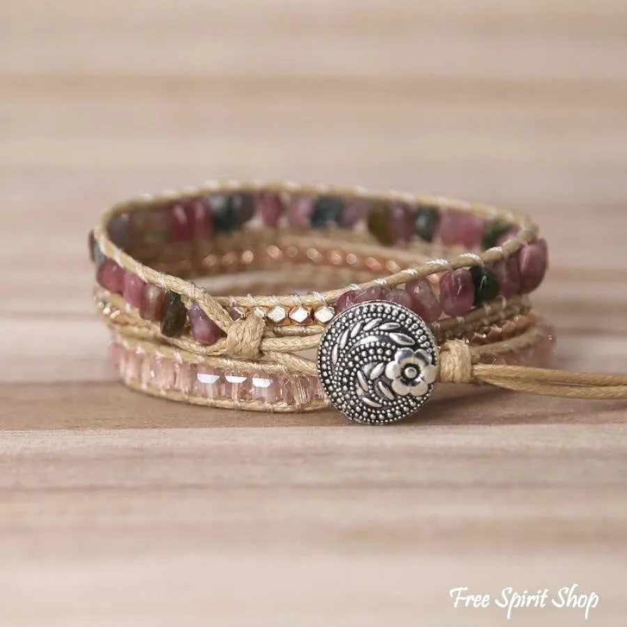 Handmade Natural Pink Tourmaline Wrap Bracelet