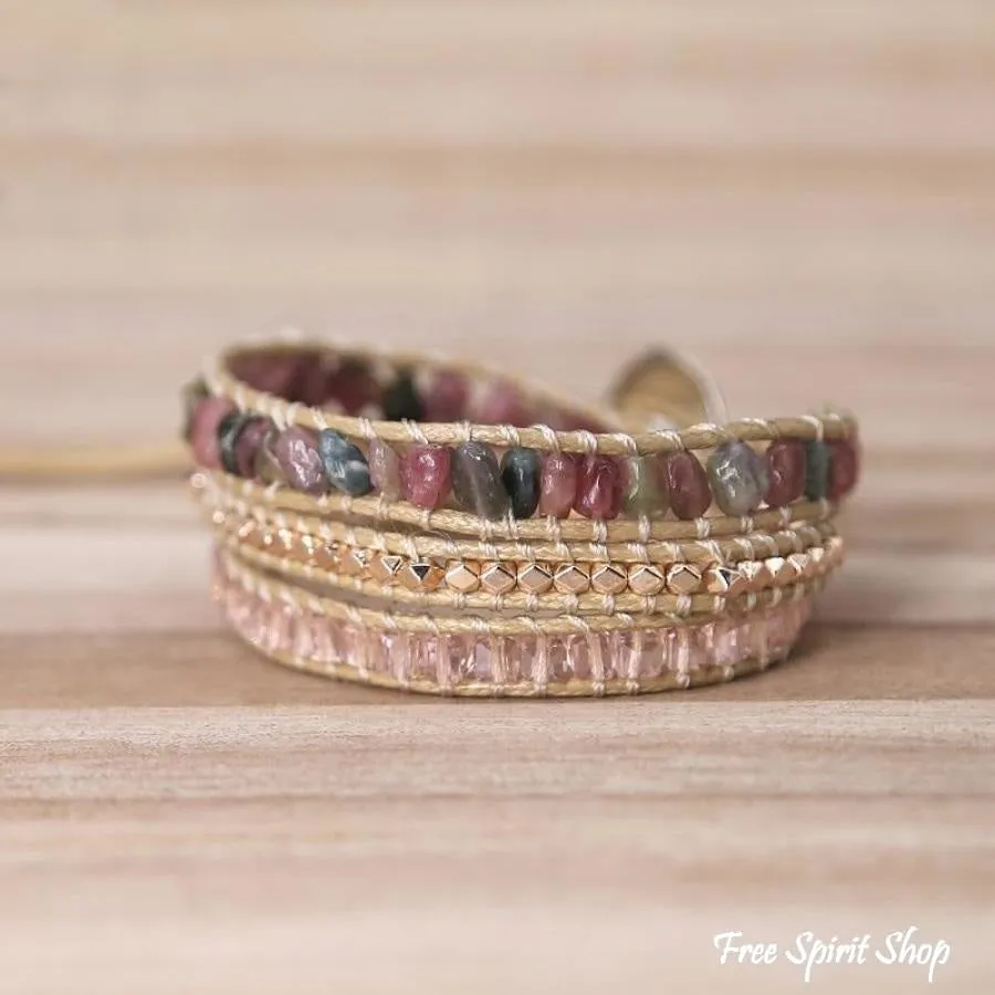 Handmade Natural Pink Tourmaline Wrap Bracelet