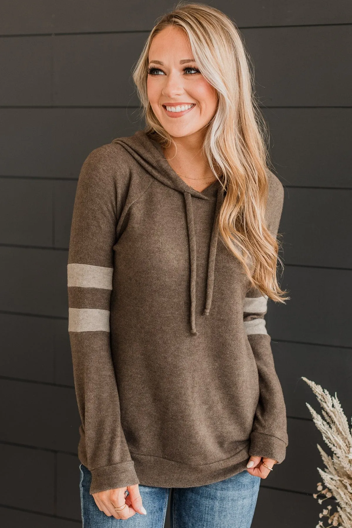 Hearts Delight Hooded Knit Top- Brown