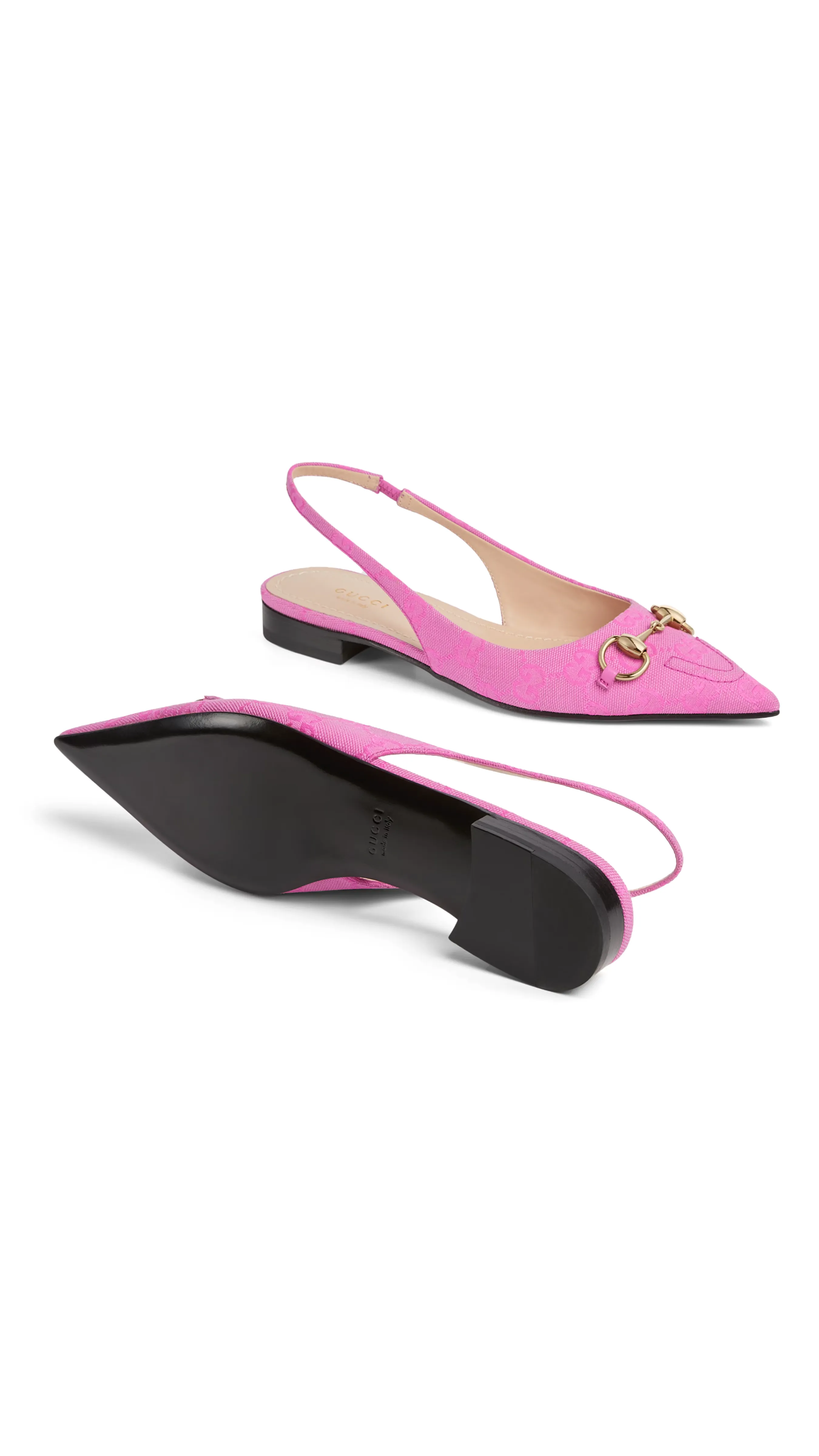 Horsebit Slingback Canvas Ballet Flats - Pink