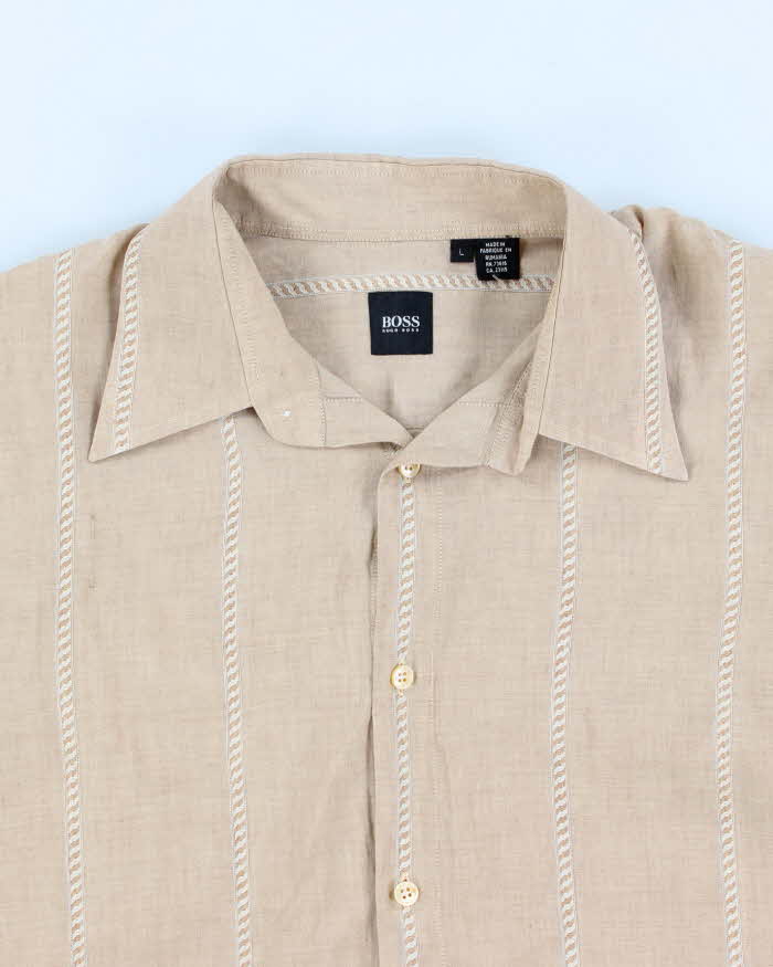 Hugo Boss Beige Patterned Striped Shirt - L