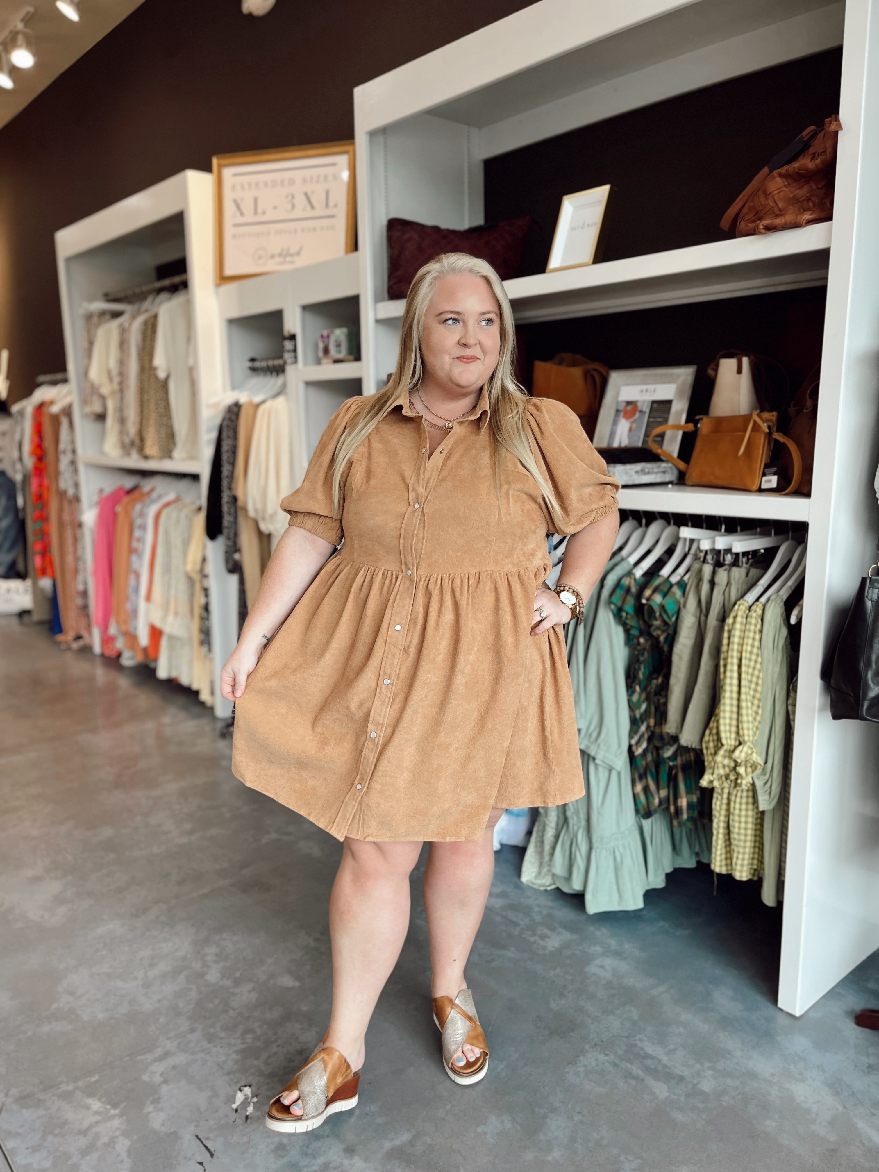 Impressing Corduroy Camel Mini Dress