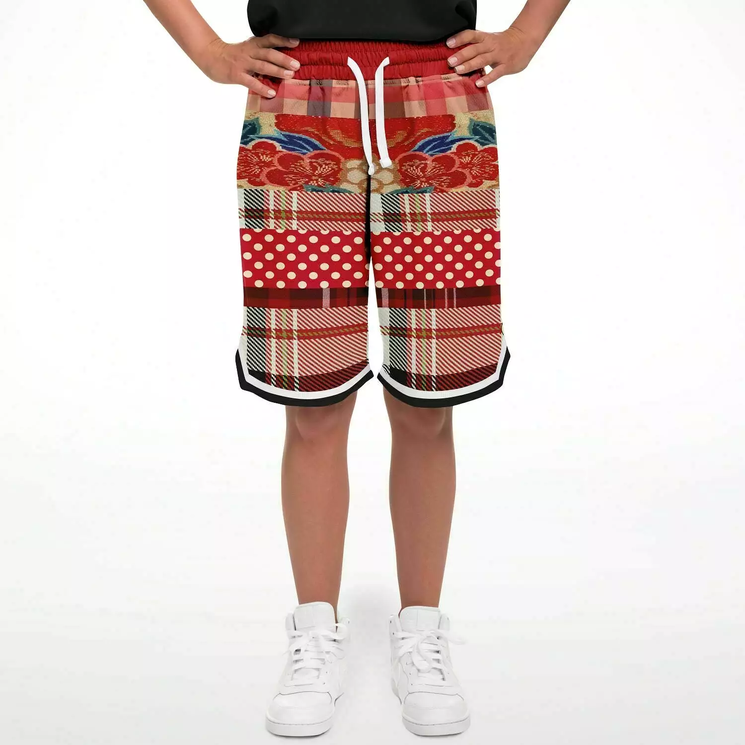 Jersey Salsa Floral Plaid Patchwork Basketball Shorts