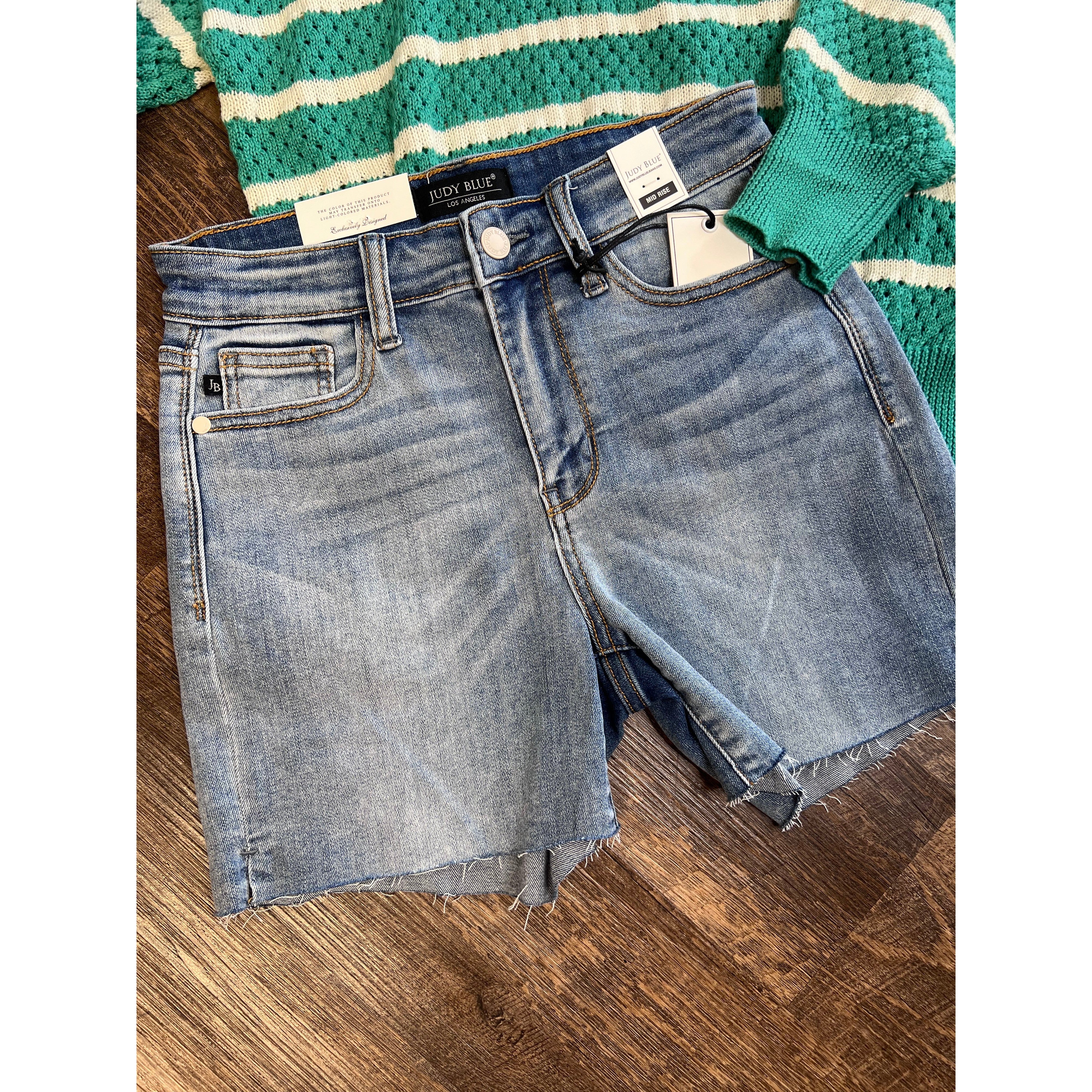 Judy Blue Mid Rise Cut Off Denim Shorts (S-3XL)