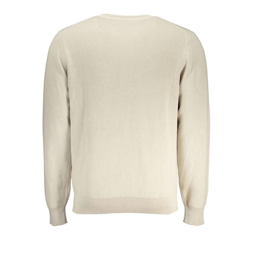 K-WAY Beige Crew Neck Cotton Sweater with Logo Detail