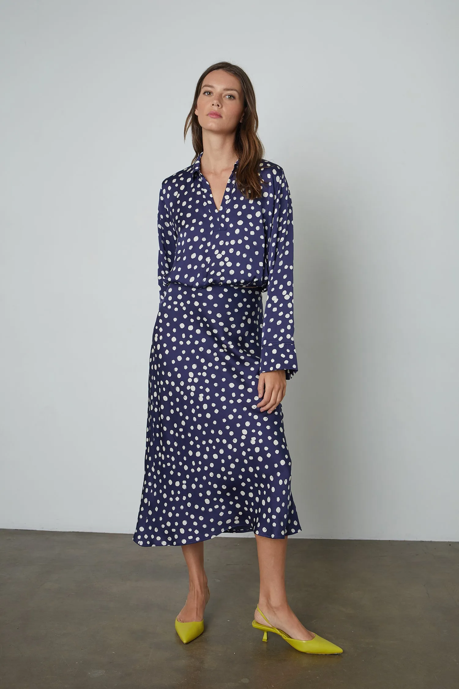 KAIYA POLKA DOT SKIRT IN NAVY