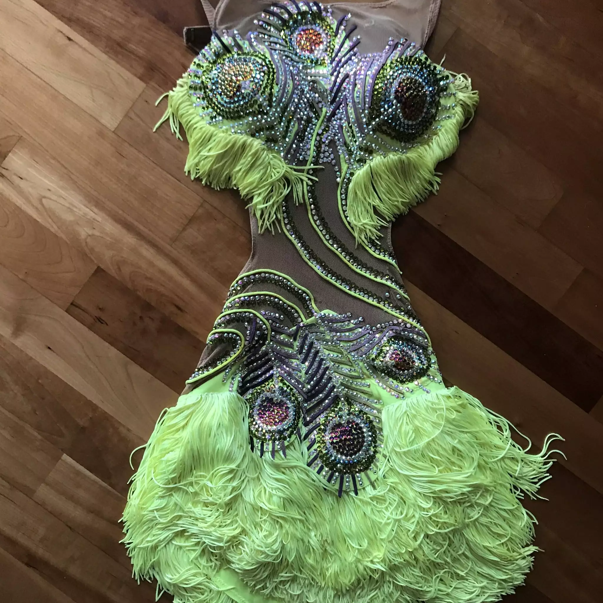 Latin Lime Dress Peacock Feather