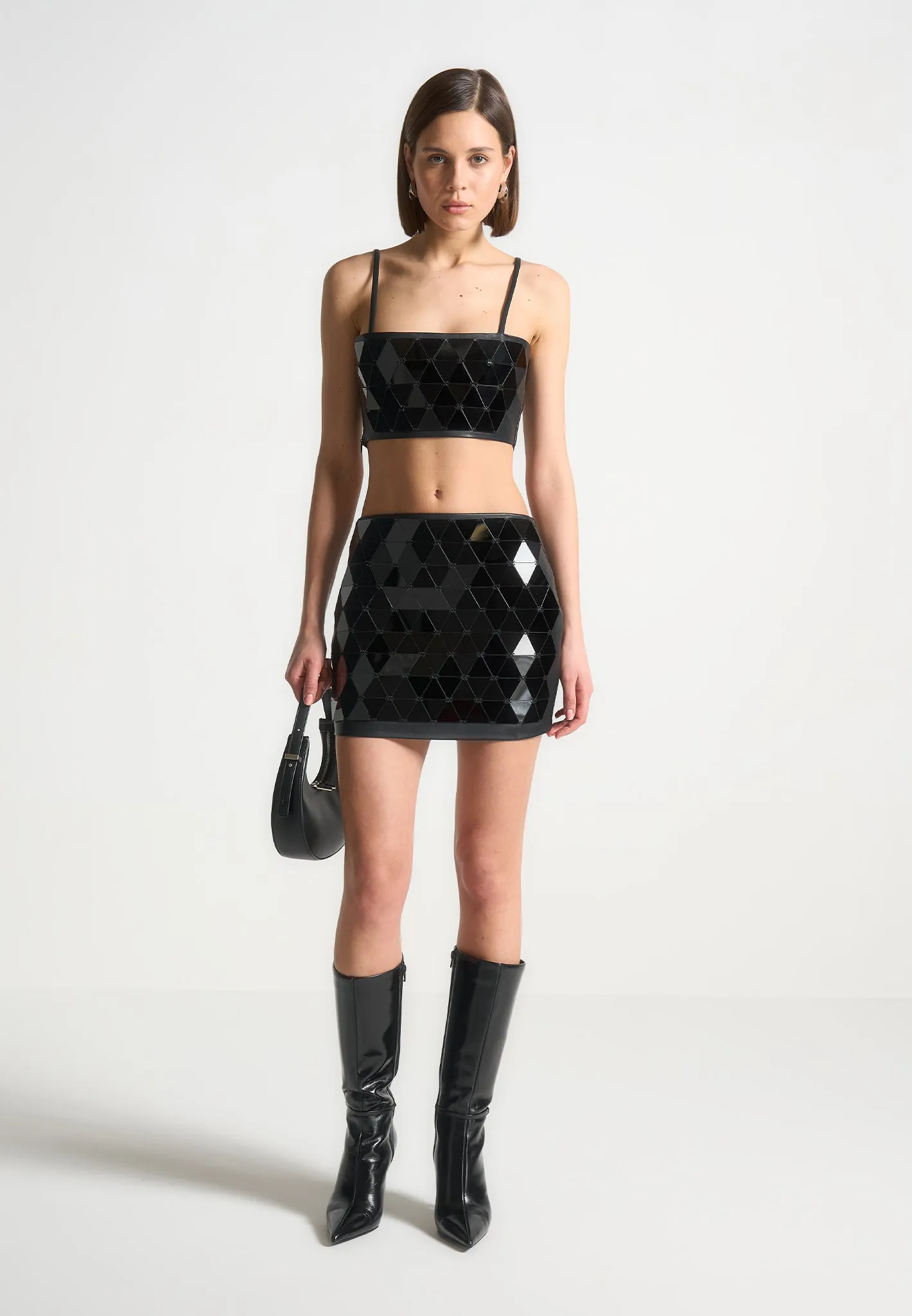 Leather Mirrored Mini Skirt - Black/Black