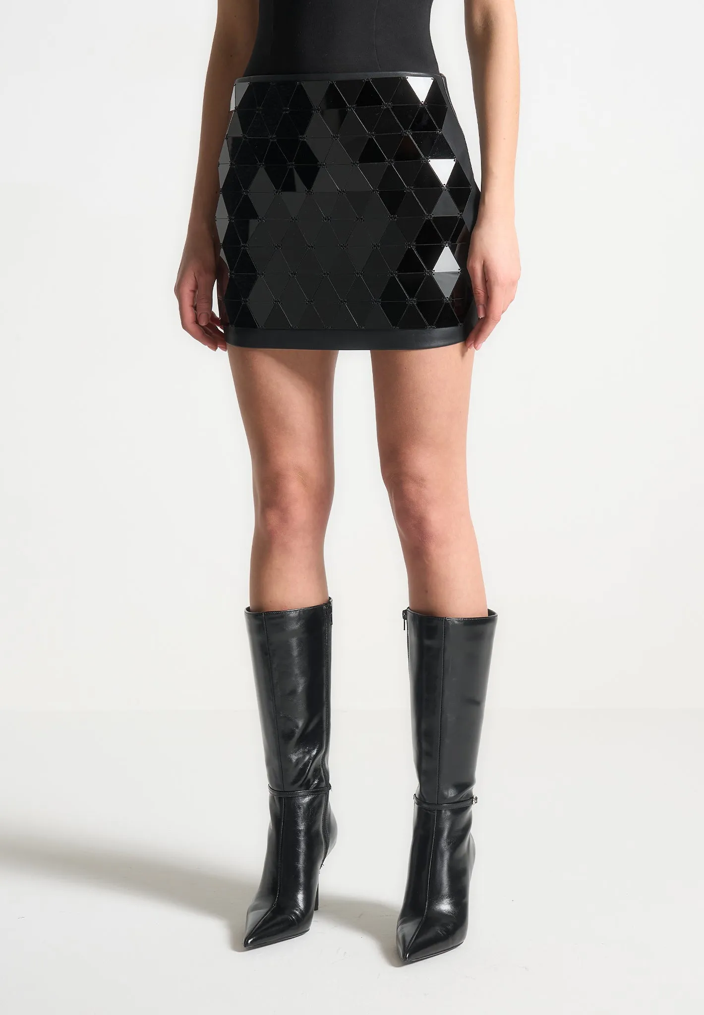 Leather Mirrored Mini Skirt - Black/Black