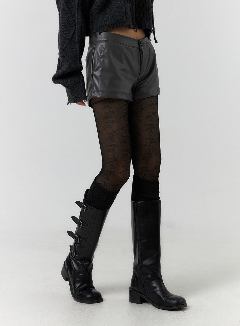 Low Rise Faux Leather Shorts CF401