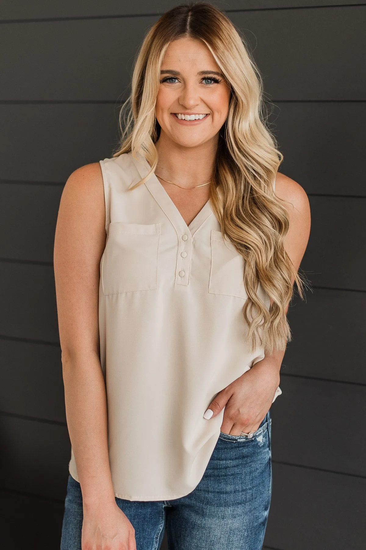 Make An Entrance Sleeveless Top- Beige