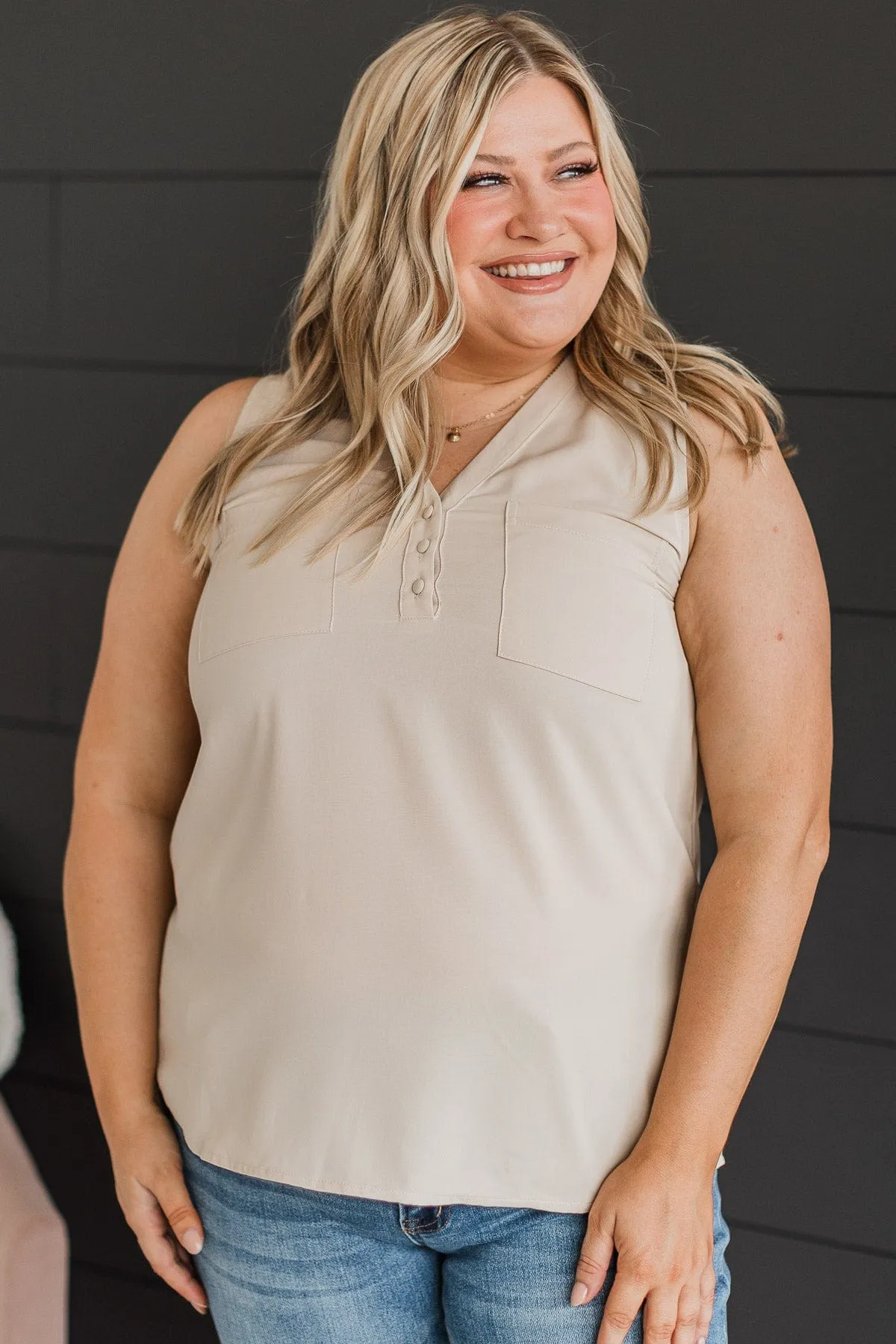 Make An Entrance Sleeveless Top- Beige