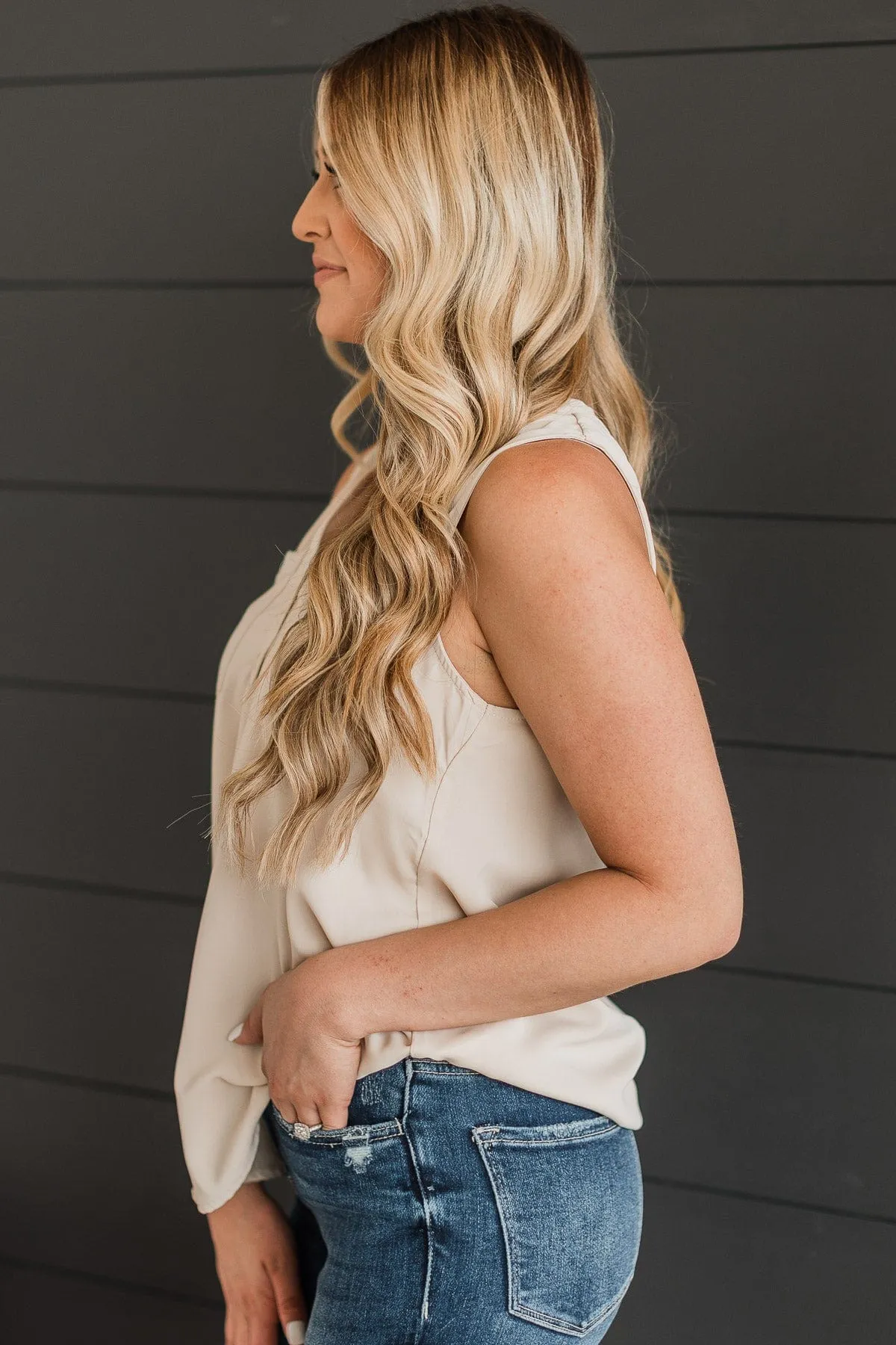 Make An Entrance Sleeveless Top- Beige