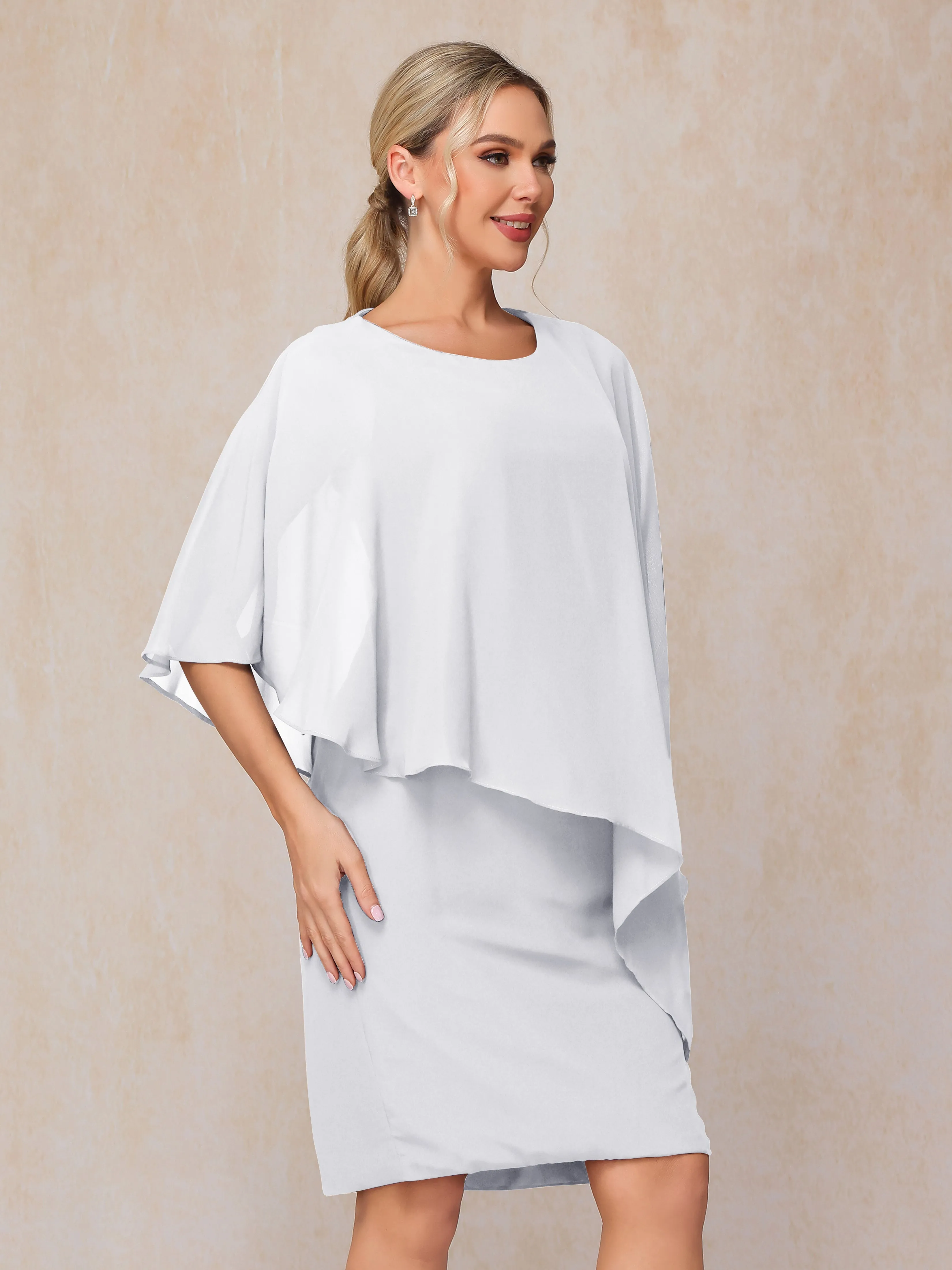 Manches asymétriques Col bateau Mousseline Robe Mère de la Mariée avec cape