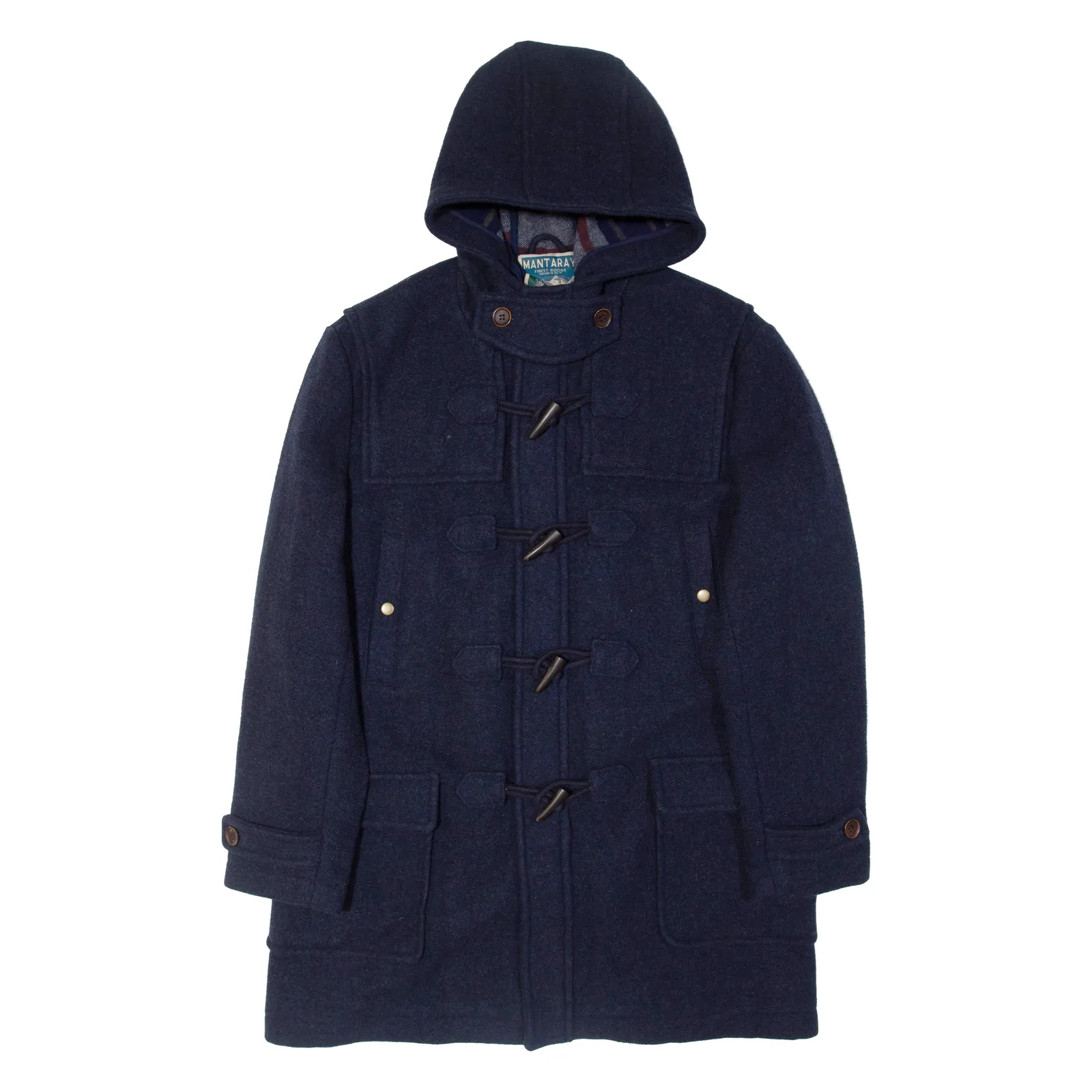 MANTARAY Mens Duffle Coat Blue Wool Hooded L