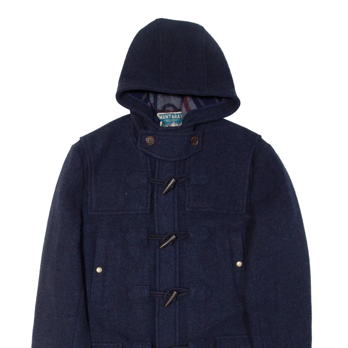 MANTARAY Mens Duffle Coat Blue Wool Hooded L