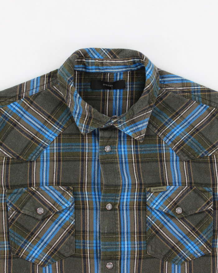 Mens Diesel Green Checked Button Up Shirt - M