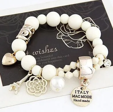 New Fashion Wrap Cuff Charms Crystal simulated Pearl Beads Bracelet