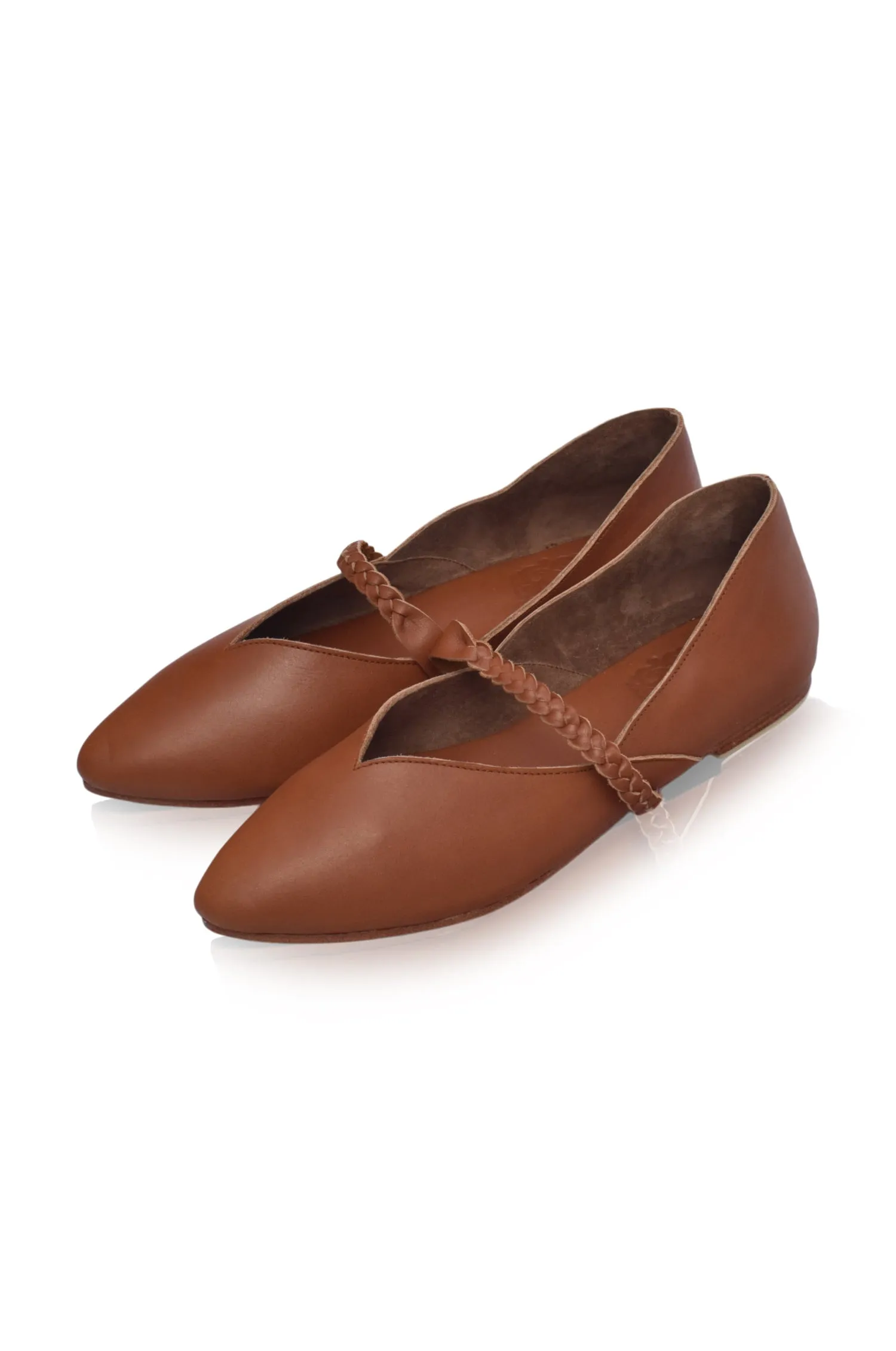 New Love Leather Ballet Flats in Vintage Camel