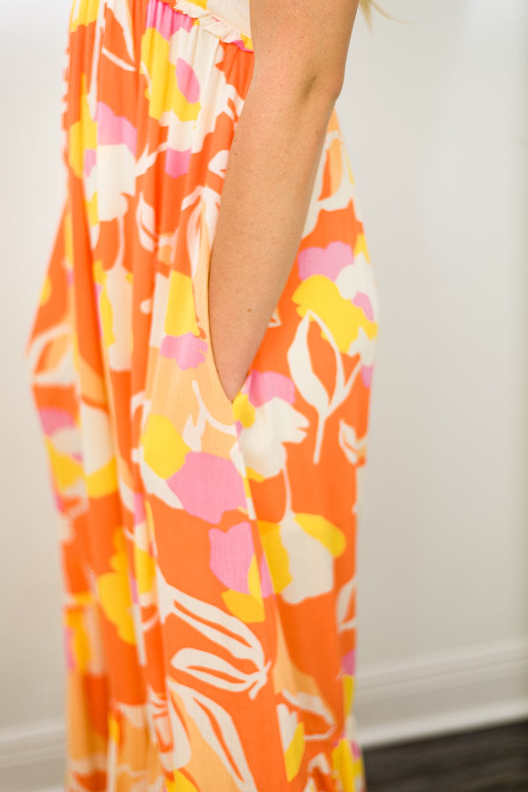 Orange Floral Halter Maxi Dress