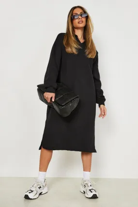 Oversized V Neck Split Hem Sweater Dress