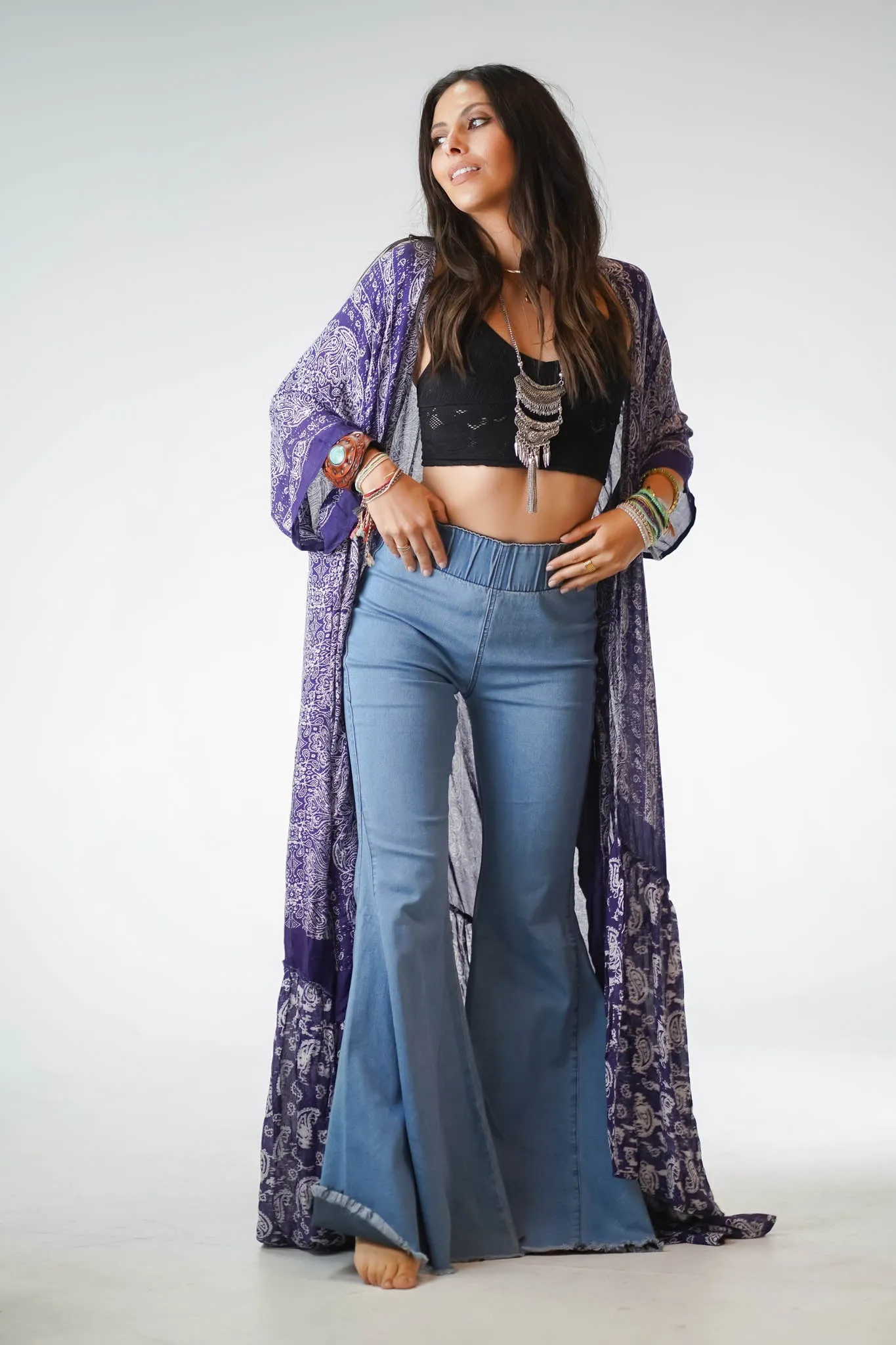 Paisley Tapestry Free Flow Duster Kimono - Purple