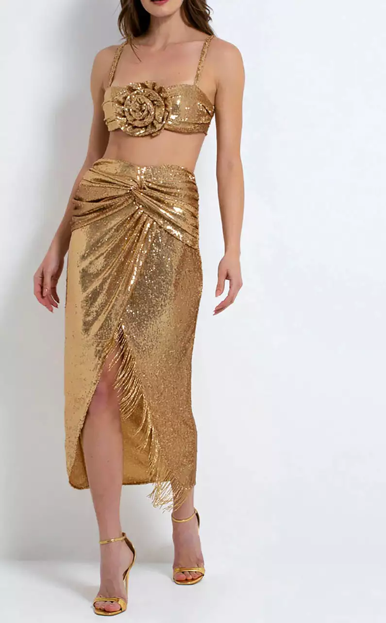 Patbo - Sequin Draped Midi Skirt - Gold