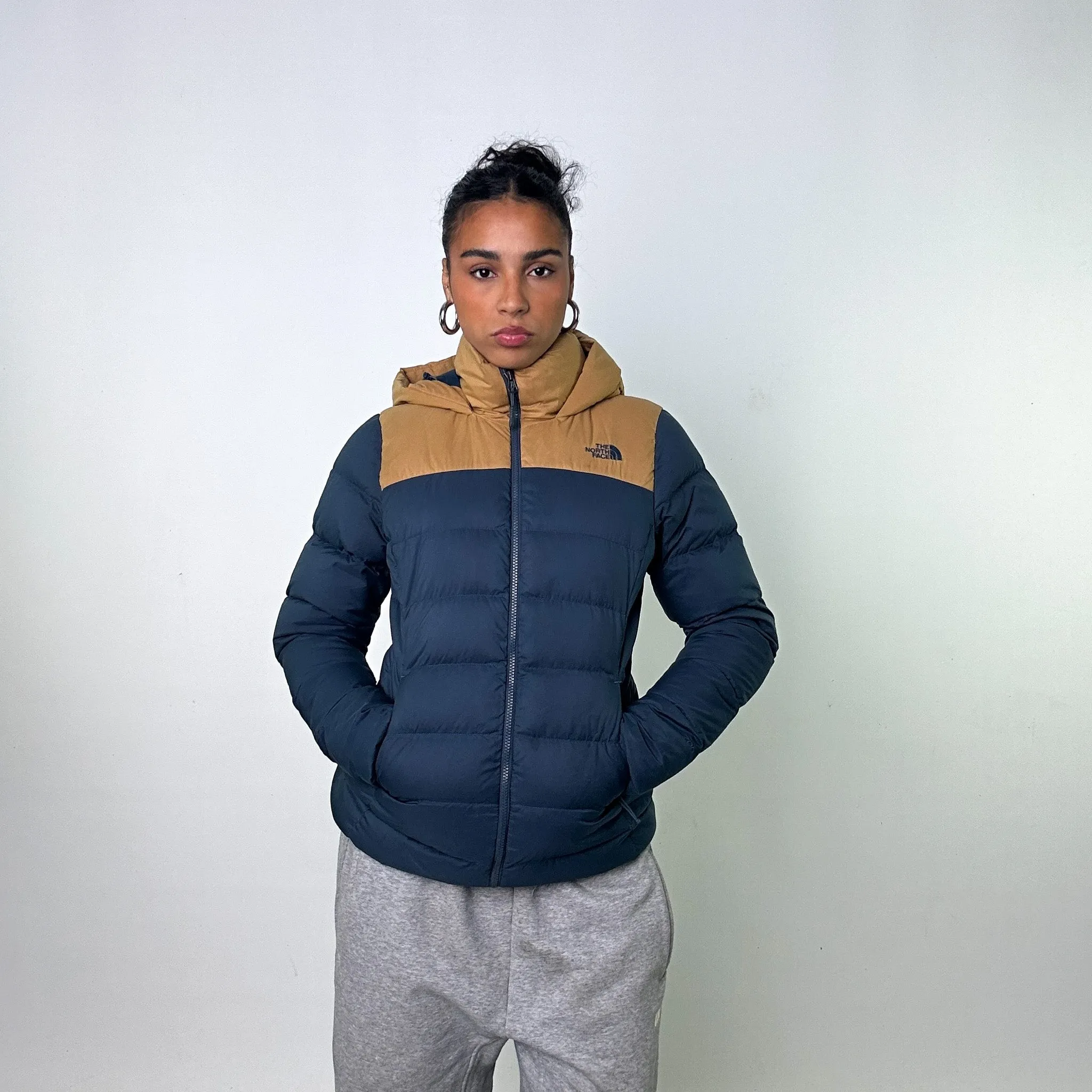 Petrol Blue The North Face Long Puffer Jacket Coat (S)