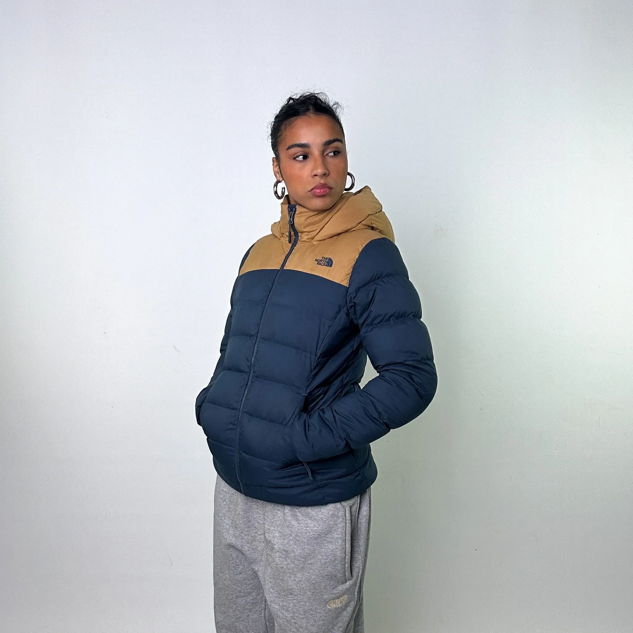 Petrol Blue The North Face Long Puffer Jacket Coat (S)