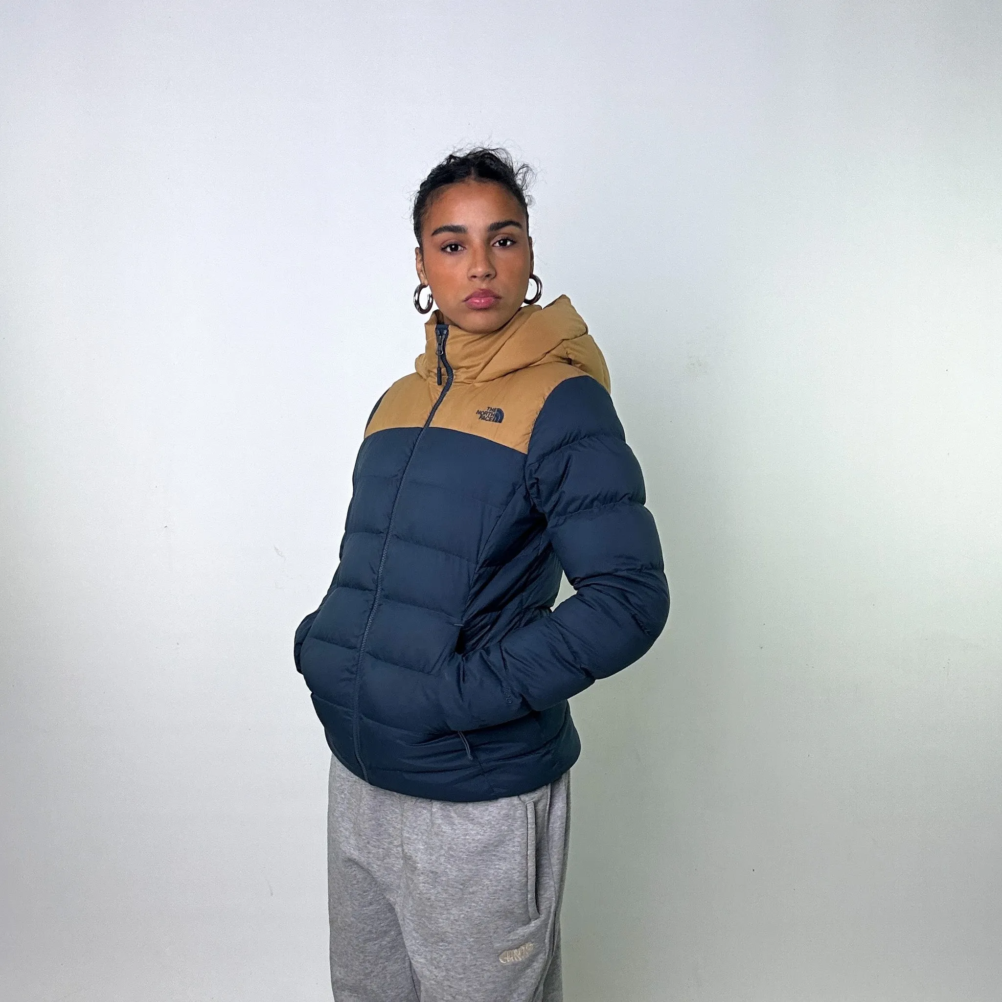 Petrol Blue The North Face Long Puffer Jacket Coat (S)