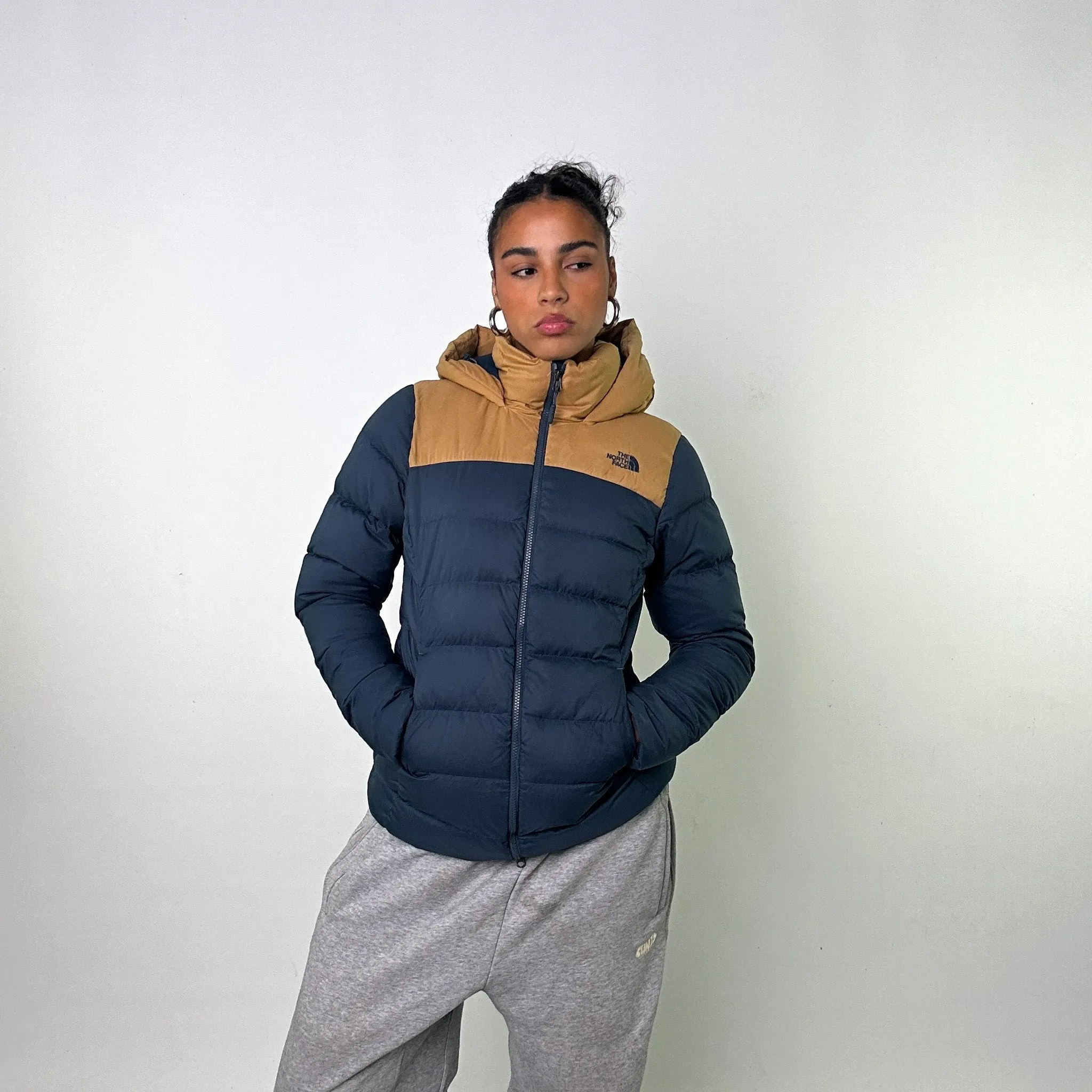 Petrol Blue The North Face Long Puffer Jacket Coat (S)