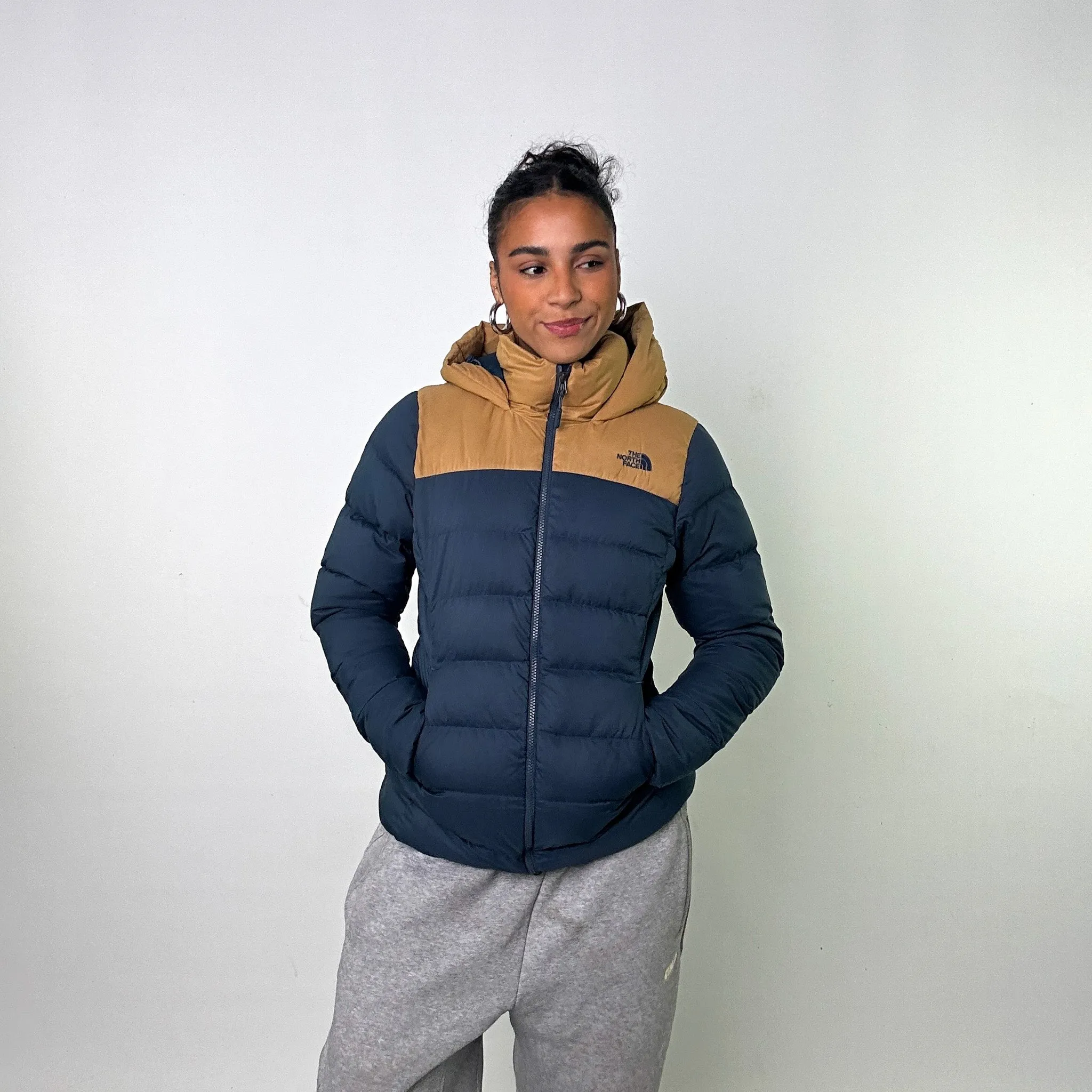 Petrol Blue The North Face Long Puffer Jacket Coat (S)