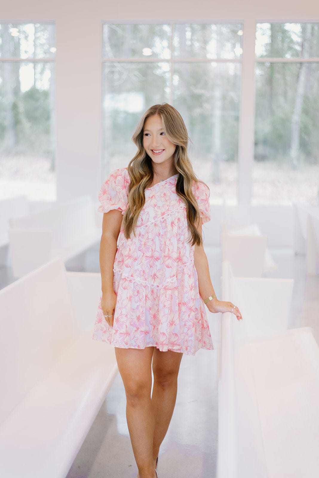 Pink Floral Asymmetrical Mini Dress