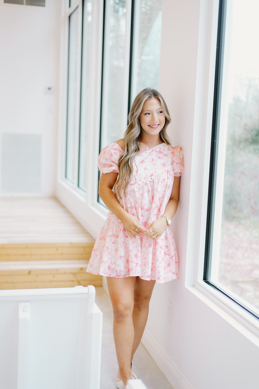 Pink Floral Asymmetrical Mini Dress