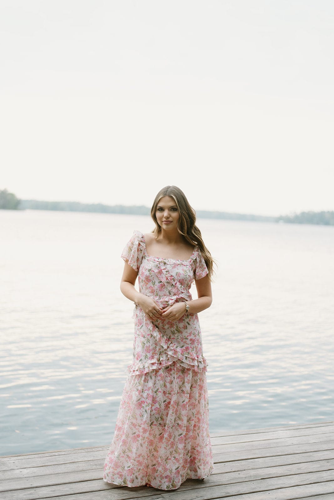 Pink Floral Ruffled Maxi Dress