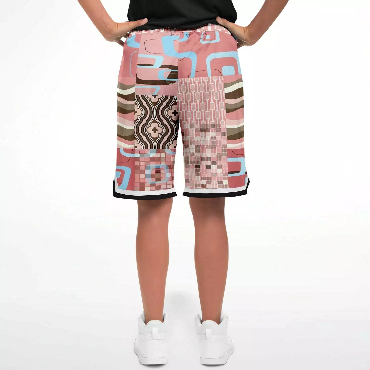 Pink Geo Patchwork Basketball Shorts