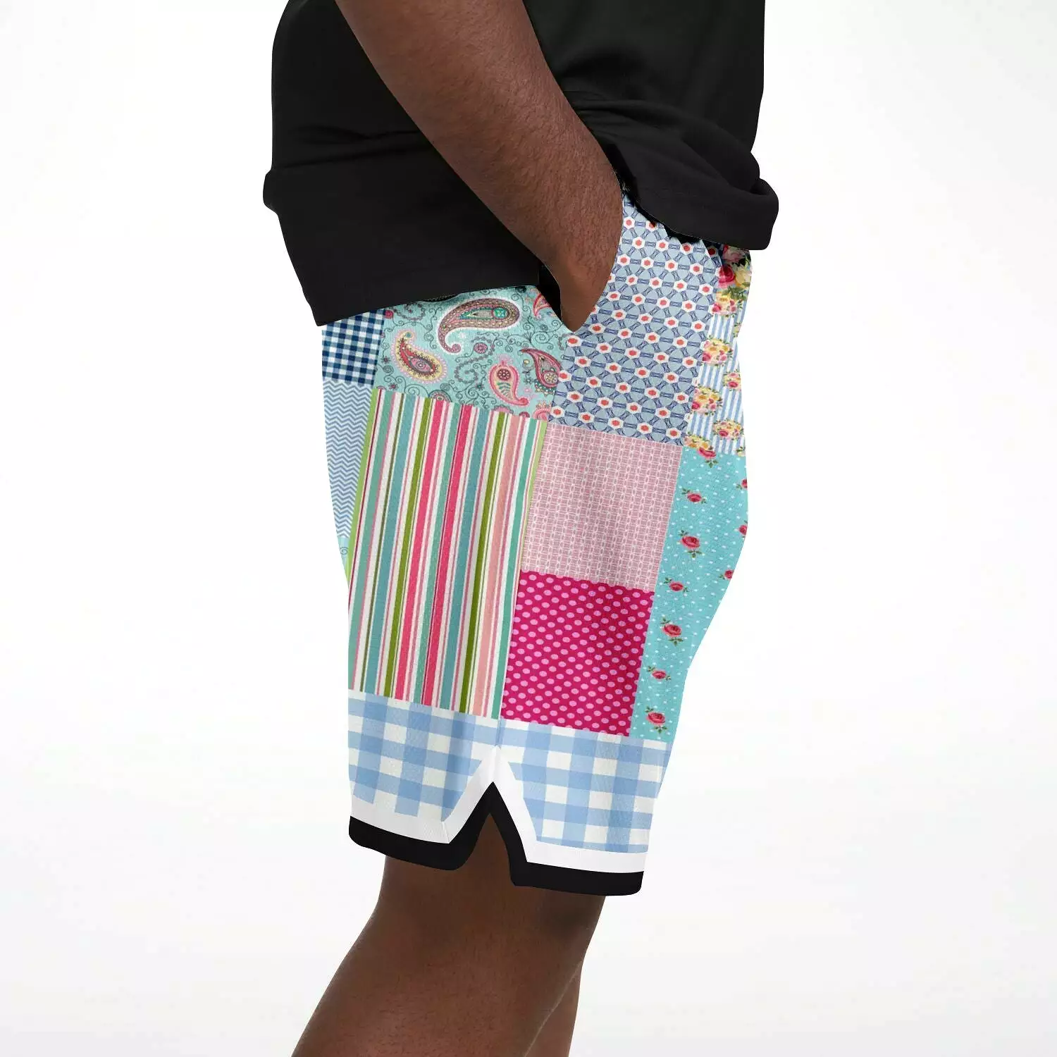 Pink Sherbert Patchwork Plaid Basketball Shorts