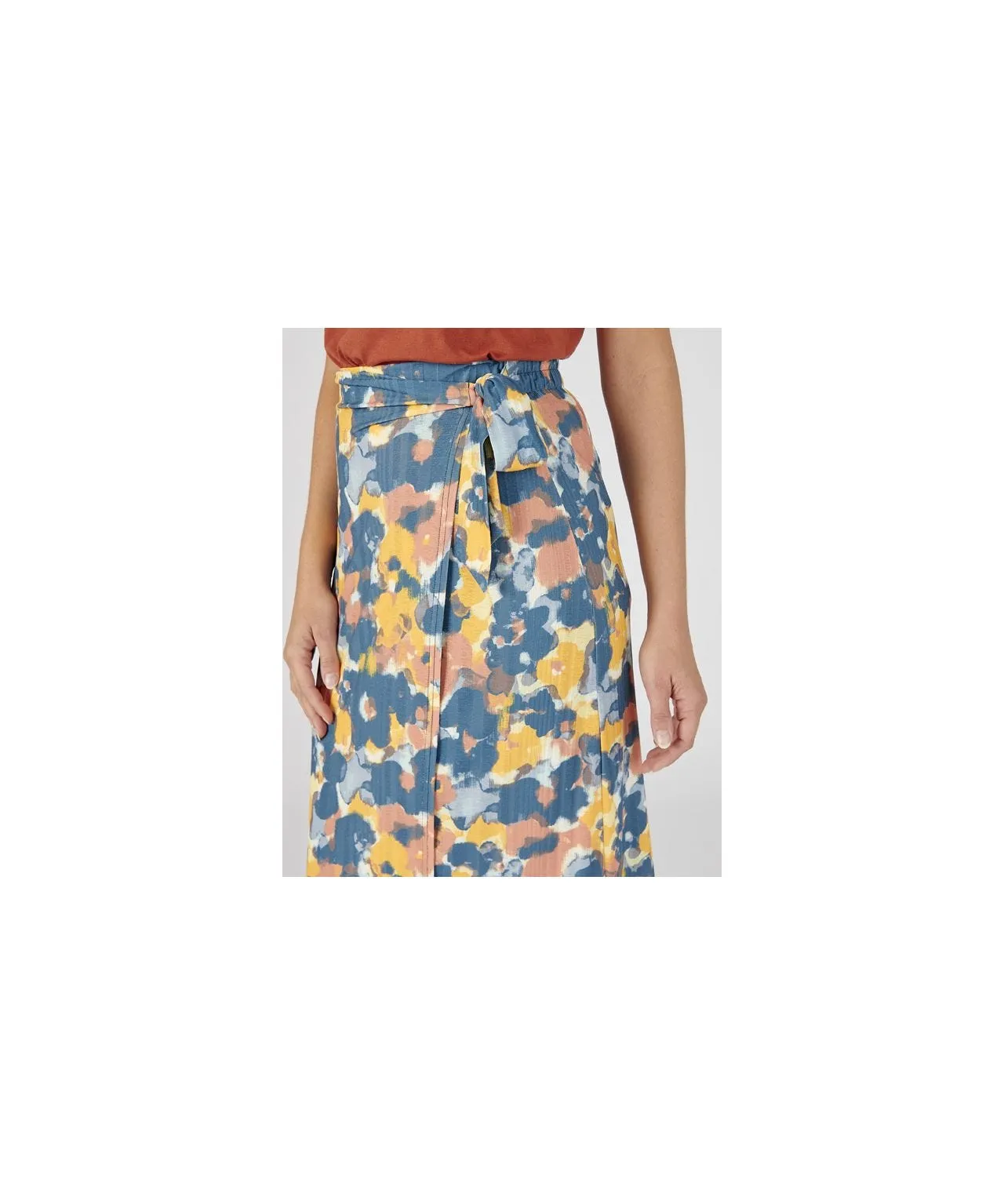 Printed Mock Wrap Skirt