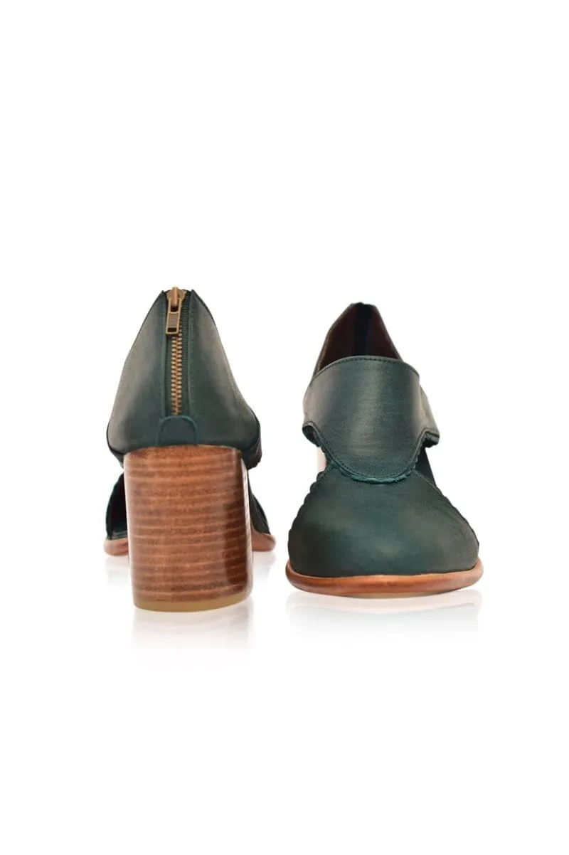 Rain Kiss Leather Booties in Emerald