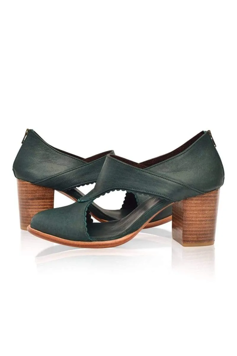 Rain Kiss Leather Booties in Emerald