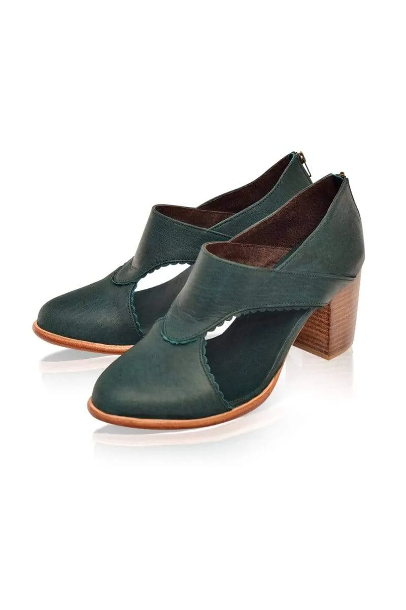 Rain Kiss Leather Booties in Emerald