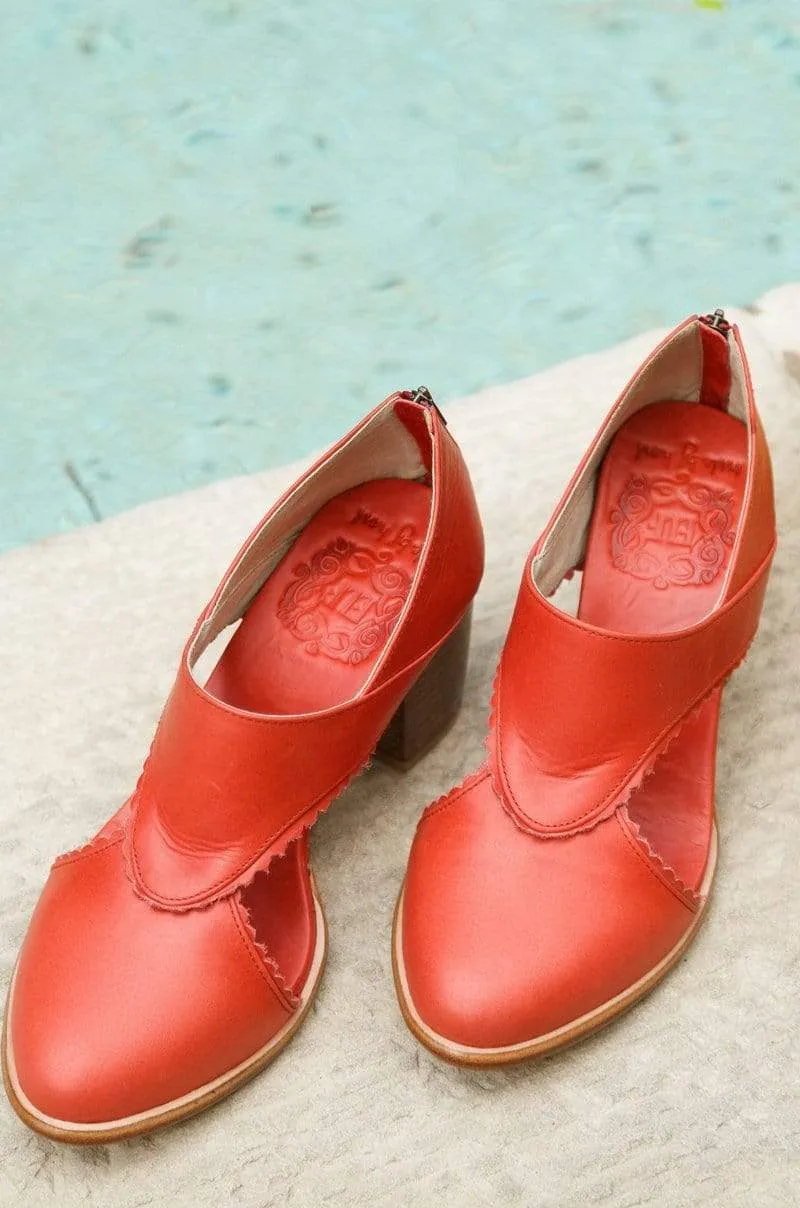 Rain Kiss Leather Booties in Vintage Red