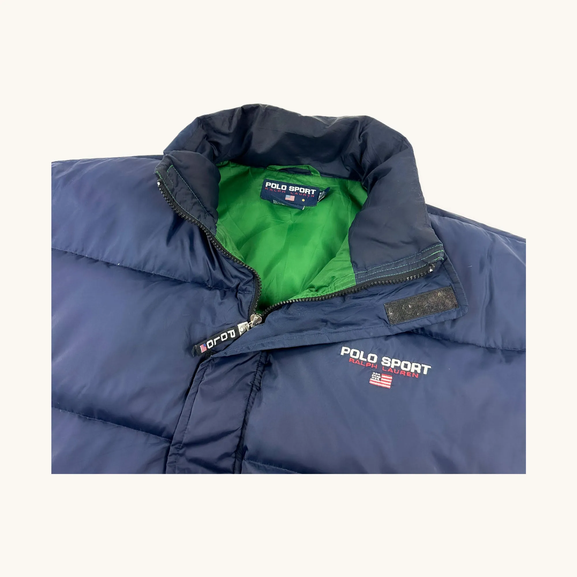 Rare Navy Blue 90s Polo Sport Ralph Lauren Puffer Jacket Coat (L/XL)