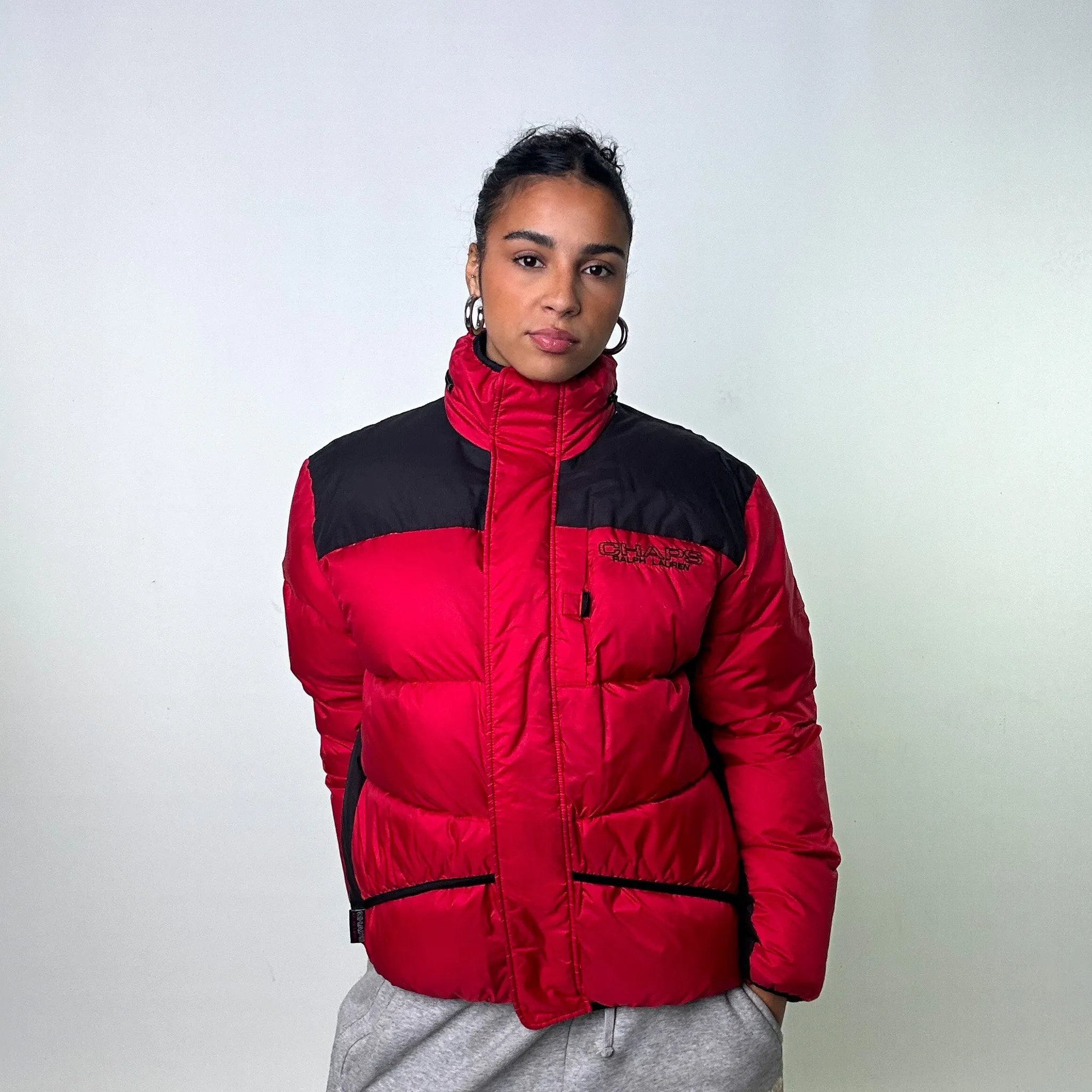 Red 90s Chaps Ralph Lauren Puffer Jacket Coat (M)