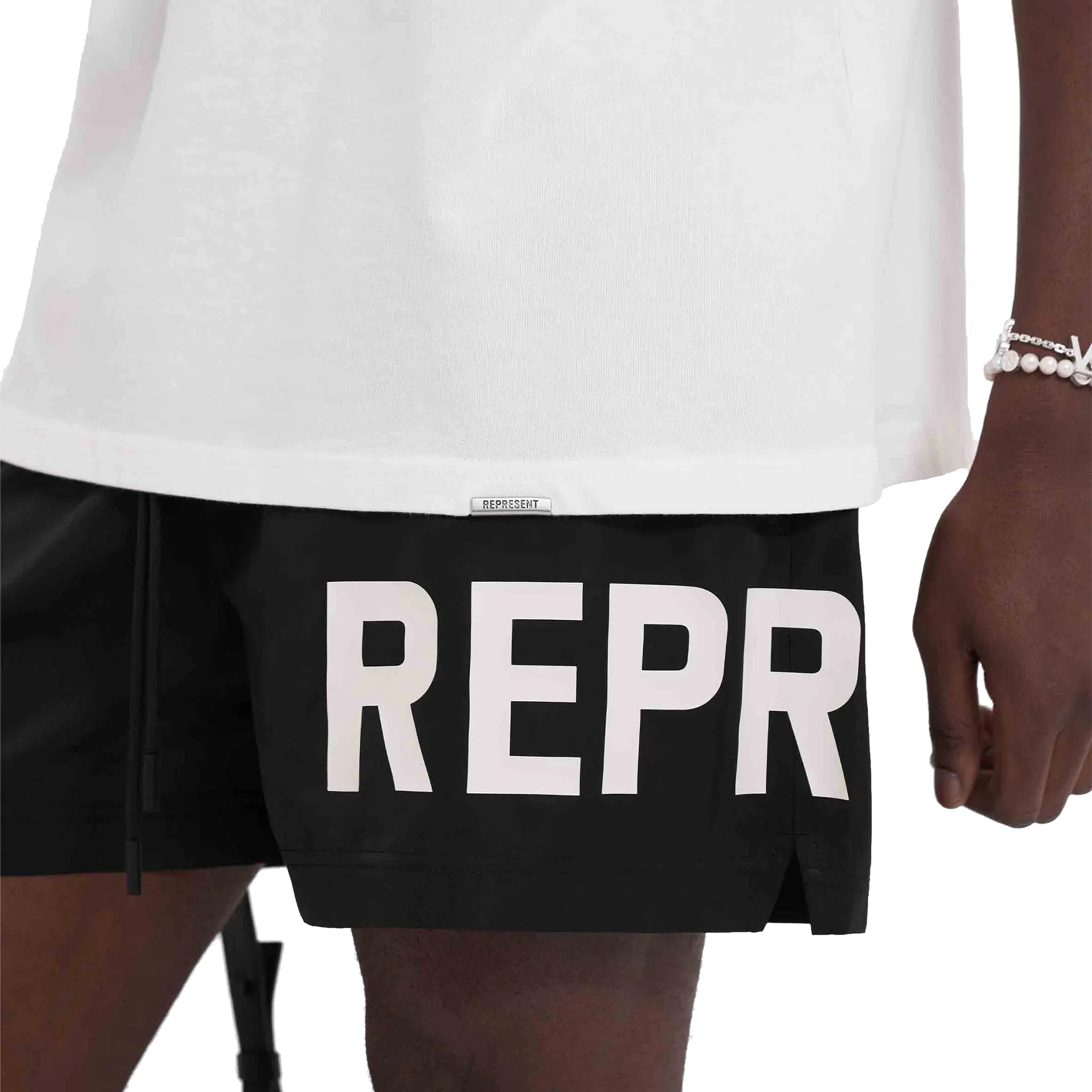 Represent Text Logo Black Swim Shorts